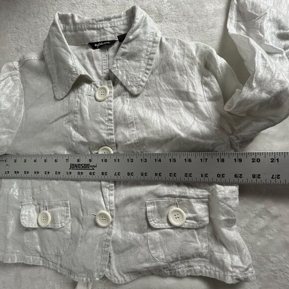 Rgl New York Womens White Shimmer Linen Cropped Button-Up Blazer Jacket Medium - Picture 6 of 7